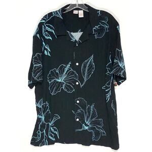 Indent Floral Rayon Button Camp Shirt Men Shirt L Hawaiian Tropical Vacation NWT